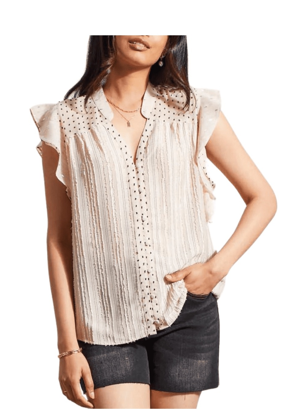 Tribal Jeans –Mixed Media Blouse with Frill in French Oak